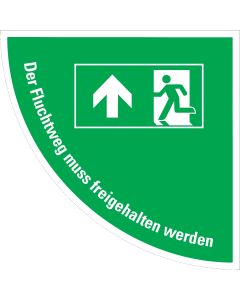 1A-Tapes Viertelkreis-Warnzeichen &bdquo;T&uuml;r&ouml;ffnung freihalten" aus Hart-PVC im Einsatz vor einer Industriet&uuml;r